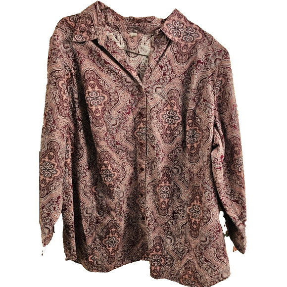 NWOT Sz 30/32 Faux Corduroy Paislwy print blouse - Picture 1 of 5